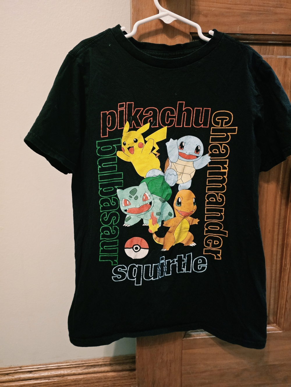 Pokemon Black Kids Tee with Pikachu, Bulbasaur, Charmander & Squirtle